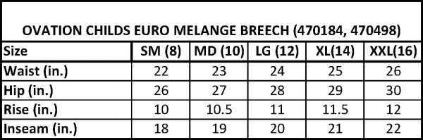 Ovation Childs Euro Melange Breech Size Chart