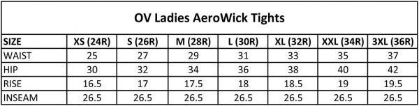 Ovation Ladies AeroWick Tights Size Chart